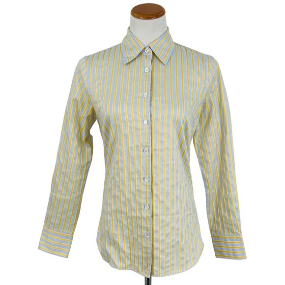 Vintage J.Crew Haberdashery Button-Up Blue & Yellow Striped Shirt - Picture 1 of 11